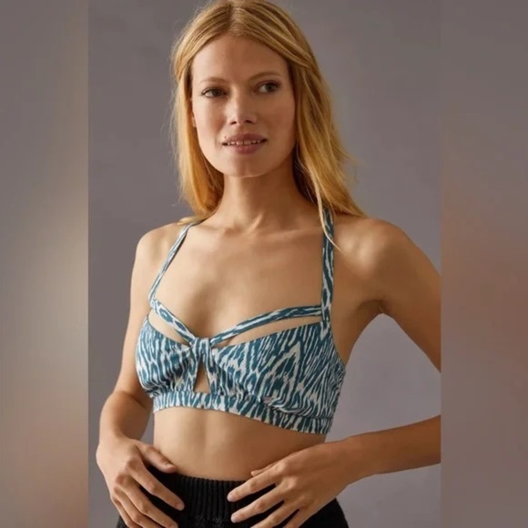 NWT Anthropologie Pilcro Printed Surf Bra Top in Blue Ikat Print Size Medium. - Picture 11 of 13